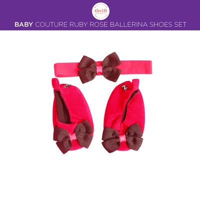 Baby Couture Ruby Rose in Red Ballerina Shoes and Headband Set for 3-9 months - Authentic