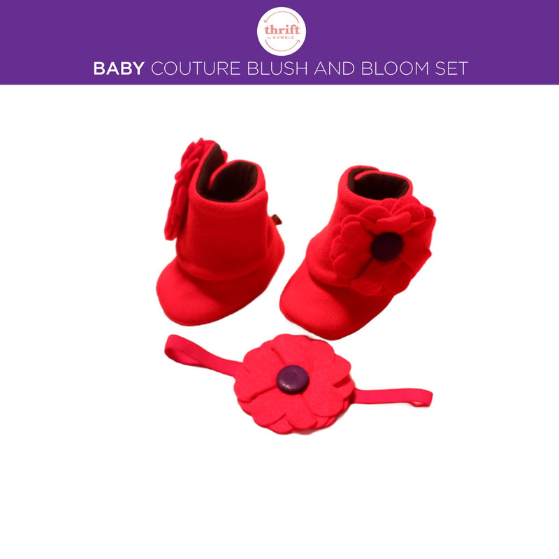 Baby Couture Blush and Bloom in Red Booties and Headband Set for 3-9 months - Authentic