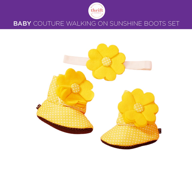 Baby Couture Walking on Sunshine in Yellow Booties and Headband Set for 9-18 months - Authentic