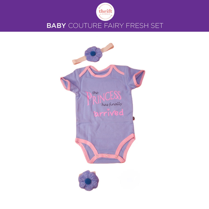 Baby Couture Fairy Fresh in Teal Onesie, Barefoot Sandal & Headband Set for 3-9 months - Authentic