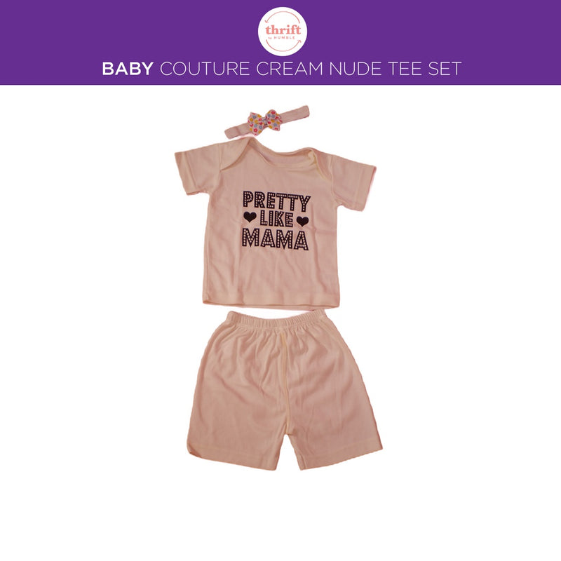 Baby Couture Cream Nude Tee w/ Matching Shorts, Barefoot Sandals, & Headband 3-9 mons. - Authentic