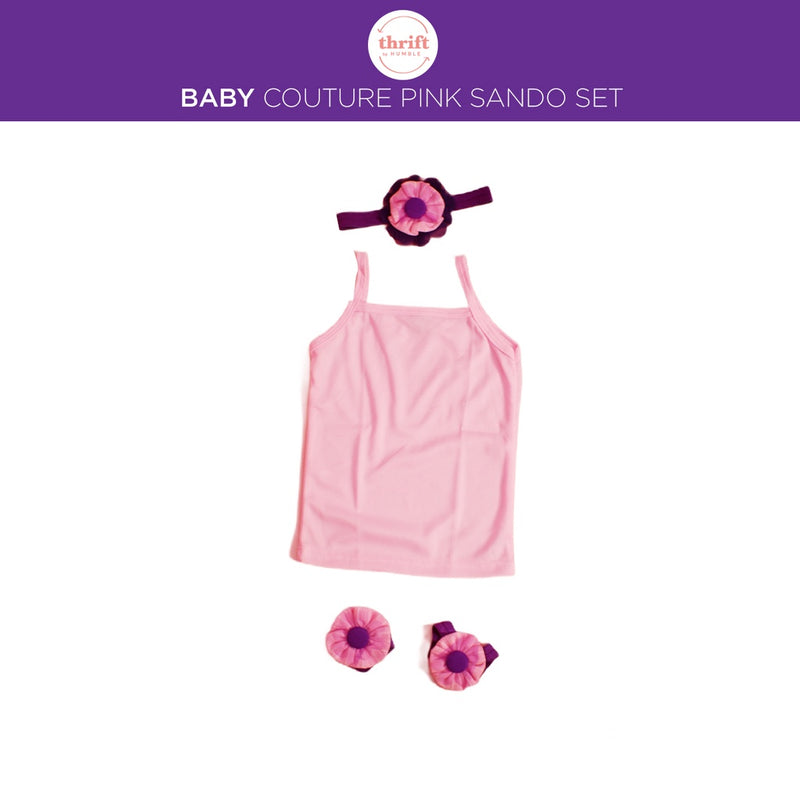 Baby Couture Pink Sando, Barefoot Sandals, and Headband for 3-18 months - Authentic