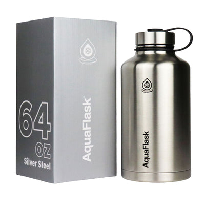 HUMBLE Aquaflask Insulated Water Bottle Silver Steel (64oz)