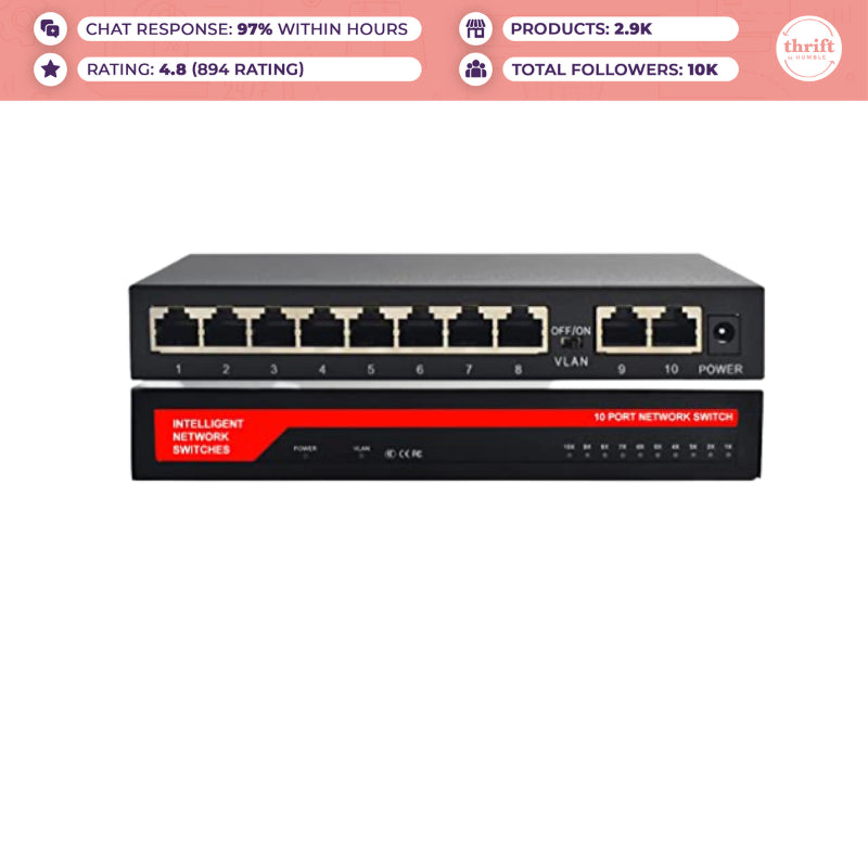 Humble - PoE Fiber Switch Uplink Fast Ethernet Switch 10-Port