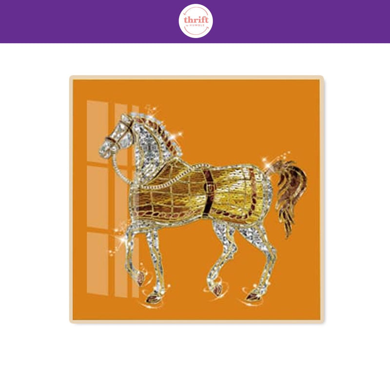 Horse Crystal Porcelain Painting with Aluminum Frame