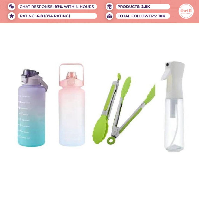 Gradient Color Water Bottle, Spray Bottle and Kitchen Tongs